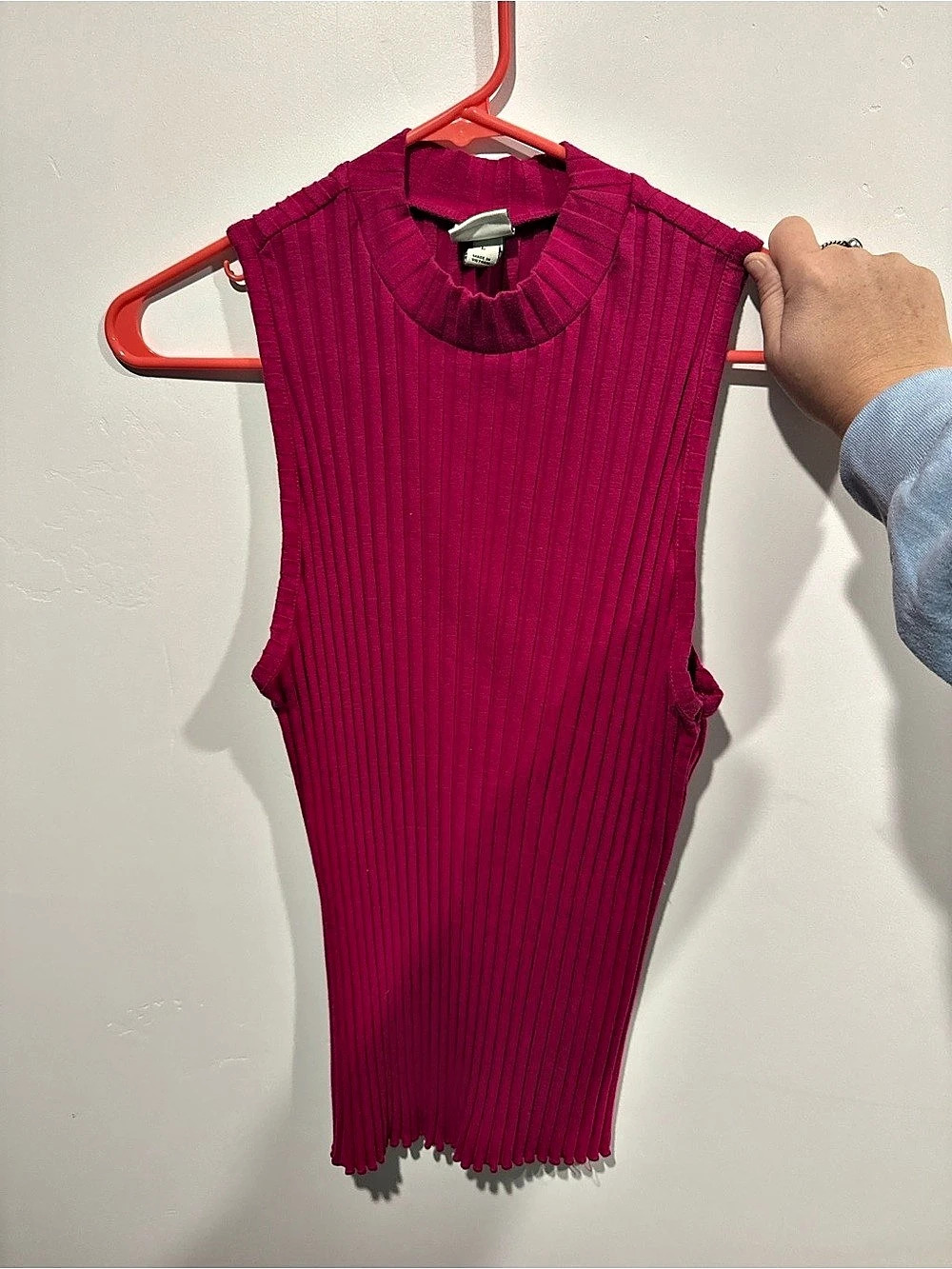 GANNI Ribbed Sleeveless Top in Pink Size Large